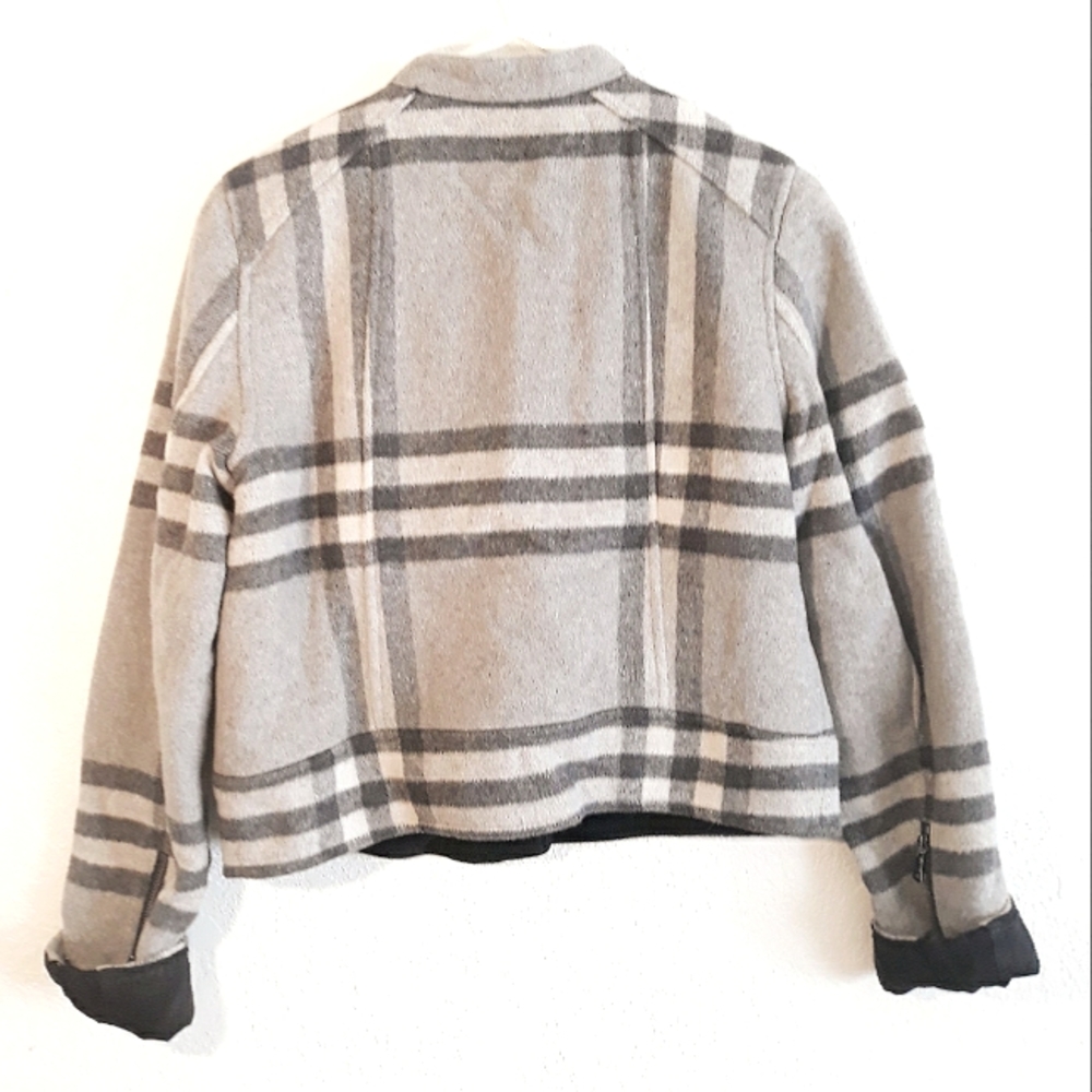 GAP Gray Plaid Moto Jacket - Women Size Medium Wool Blend Jacket - Picture 2 of 11